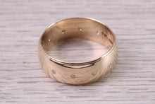 Load image into Gallery viewer, 8 mm Wide Yellow Gold Band set With 11 x Round Cut Diamonds, British Hallmarked