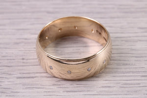 8 mm Wide Yellow Gold Band set With 11 x Round Cut Diamonds, British Hallmarked