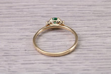 Load image into Gallery viewer, Dainty Emerald and Diamond set 18ct Yellow Gold Trilogy Ring, Natural Emerald and Diamonds, British Hallmarked