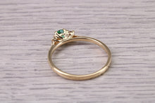Load image into Gallery viewer, Dainty Emerald and Diamond set 18ct Yellow Gold Trilogy Ring, Natural Emerald and Diamonds, British Hallmarked