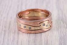 Load image into Gallery viewer, Diamond set Jigsaw Puzzle Ring, 8.50 mm Wide, Made From Solid Gold, Rose Gold and Yellow Gold or Your Choice of Metal Combinations