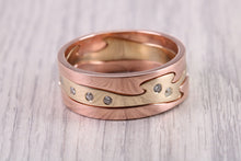 Load image into Gallery viewer, Diamond set Jigsaw Puzzle Ring, 8.50 mm Wide, Made From Solid Gold, Rose Gold and Yellow Gold or Your Choice of Metal Combinations