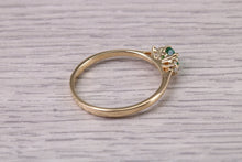 Load image into Gallery viewer, Dainty Emerald and Diamond set 18ct Yellow Gold Trilogy Ring, Natural Emerald and Diamonds, British Hallmarked