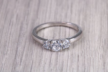 Load image into Gallery viewer, 65 Points Natural Round cut Diamond set Platinum Trilogy Ring, British Hallmarked, F VS Graded Diamonds