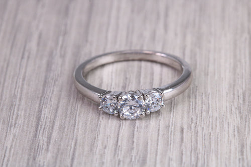 65 Points Natural Round cut Diamond set Platinum Trilogy Ring, British Hallmarked, F VS Graded Diamonds