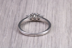 65 Points Natural Round cut Diamond set Platinum Trilogy Ring, British Hallmarked, F VS Graded Diamonds