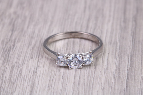 80 Points Natural Round cut Diamond set Platinum Trilogy Ring, British Hallmarked, F VS Graded Diamonds