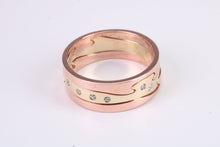 Load image into Gallery viewer, Diamond set Jigsaw Puzzle Ring, 8.50 mm Wide, Made From Solid Gold, Rose Gold and Yellow Gold or Your Choice of Metal Combinations