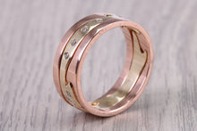 Load image into Gallery viewer, Diamond set Jigsaw Puzzle Ring, 8.50 mm Wide, Made From Solid Gold, Rose Gold and Yellow Gold or Your Choice of Metal Combinations