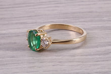 Load image into Gallery viewer, 1.00ct Natural Emerald and 0.33ct Lab Grown Diamond set Trilogy Ring, Made From Yellow Gold With British Hallmark