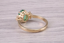 Load image into Gallery viewer, 1.00ct Natural Emerald and 0.33ct Lab Grown Diamond set Trilogy Ring, Made From Yellow Gold With British Hallmark