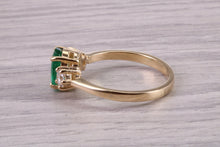 Load image into Gallery viewer, 1.00ct Natural Emerald and 0.33ct Lab Grown Diamond set Trilogy Ring, Made From Yellow Gold With British Hallmark