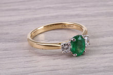 Load image into Gallery viewer, One carat Emerald and Diamond Trilogy Ring set in 18ct Gold and Platinum, British Hallmarked