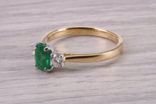 Load image into Gallery viewer, One carat Emerald and Diamond Trilogy Ring set in 18ct Gold and Platinum, British Hallmarked