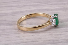 Load image into Gallery viewer, One carat Emerald and Diamond Trilogy Ring set in 18ct Gold and Platinum, British Hallmarked