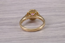 Load image into Gallery viewer, Stunning Pink Sapphire and Diamond Halo set Ring, Made From 18ct Yellow Gold, British Hallmarked