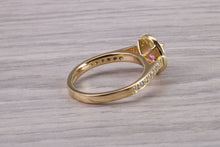 Load image into Gallery viewer, Stunning Pink Sapphire and Diamond Halo set Ring, Made From 18ct Yellow Gold, British Hallmarked
