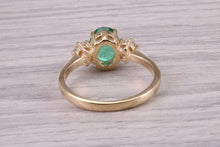 Load image into Gallery viewer, 1.00ct Natural Emerald and 0.33ct Lab Grown Diamond set Trilogy Ring, Made From Yellow Gold With British Hallmark
