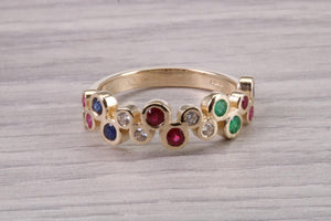 6 mm Wide Multi Gemstone set Yellow Gold Ring, Solid Yellow Gold With British Hallmark