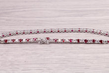Load image into Gallery viewer, Four carats Natural Rubies and Diamonds set Solid White Gold Tennis Bracelet, British Hallmarked