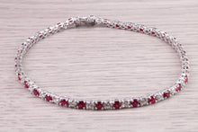Load image into Gallery viewer, Four carats Natural Rubies and Diamonds set Solid White Gold Tennis Bracelet, British Hallmarked