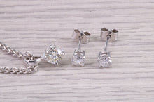 Load image into Gallery viewer, Natural Round cut Diamond Solitaire stud Earrings With Matching Necklace set in 18ct White Gold, British Hallmarked