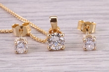 Load image into Gallery viewer, 1.05ct Natural Round cut Diamond Solitaire stud Earrings With Matching Necklace set in 18ct Yellow Gold, British Hallmarked