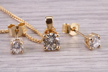 Load image into Gallery viewer, 1.05ct Natural Round cut Diamond Solitaire stud Earrings With Matching Necklace set in 18ct Yellow Gold, British Hallmarked