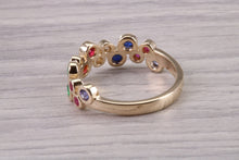 Load image into Gallery viewer, 6 mm Wide Multi Gemstone set Yellow Gold Ring, Solid Yellow Gold With British Hallmark