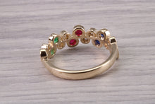 Load image into Gallery viewer, 6 mm Wide Multi Gemstone set Yellow Gold Ring, Solid Yellow Gold With British Hallmark