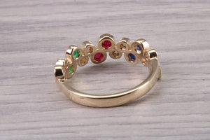 6 mm Wide Multi Gemstone set Yellow Gold Ring, Solid Yellow Gold With British Hallmark
