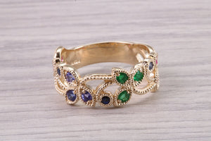 9 mm Wide Multi Gemstone set Yellow Gold Ring, Solid Yellow Gold With British Hallmark