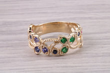 Load image into Gallery viewer, 9 mm Wide Multi Gemstone set Yellow Gold Ring, Solid Yellow Gold With British Hallmark