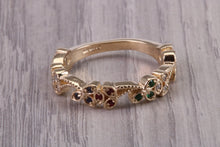 Load image into Gallery viewer, 4 mm Wide Multi Gemstone set Yellow Gold Ring, Solid Yellow Gold With British Hallmark