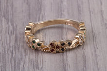 Load image into Gallery viewer, 4 mm Wide Multi Gemstone set Yellow Gold Ring, Solid Yellow Gold With British Hallmark