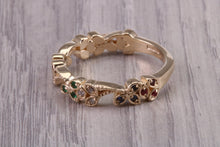 Load image into Gallery viewer, 4 mm Wide Multi Gemstone set Yellow Gold Ring, Solid Yellow Gold With British Hallmark