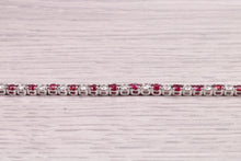 Load image into Gallery viewer, Four carats Natural Rubies and Diamonds set Solid White Gold Tennis Bracelet, British Hallmarked