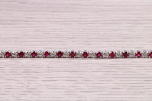 Load image into Gallery viewer, Four carats Natural Rubies and Diamonds set Solid White Gold Tennis Bracelet, British Hallmarked