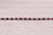 Load image into Gallery viewer, Four carats Natural Rubies and Diamonds set Solid White Gold Tennis Bracelet, British Hallmarked