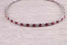 Load image into Gallery viewer, Four carats Natural Rubies and Diamonds set Solid White Gold Tennis Bracelet, British Hallmarked