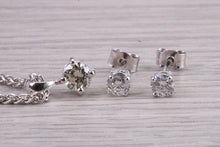 Load image into Gallery viewer, Natural Round cut Diamond Solitaire stud Earrings With Matching Necklace set in 18ct White Gold, British Hallmarked