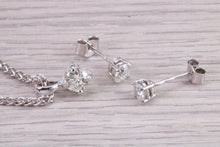 Load image into Gallery viewer, Natural Round cut Diamond Solitaire stud Earrings With Matching Necklace set in 18ct White Gold, British Hallmarked