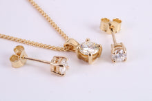 Load image into Gallery viewer, 1.05ct Natural Round cut Diamond Solitaire stud Earrings With Matching Necklace set in 18ct Yellow Gold, British Hallmarked