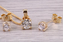 Load image into Gallery viewer, 1.05ct Natural Round cut Diamond Solitaire stud Earrings With Matching Necklace set in 18ct Yellow Gold, British Hallmarked