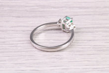 Load image into Gallery viewer, Dainty Platinum set Emerald and Diamond Trilogy Ring, British Hallmarked