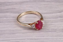 Load image into Gallery viewer, Natural Ruby and Diamond Trilogy set Yellow Gold Ring, 1.35ct Gemstone Weight, British Hallmarked