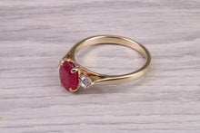 Load image into Gallery viewer, Natural Ruby and Diamond Trilogy set Yellow Gold Ring, 1.35ct Gemstone Weight, British Hallmarked