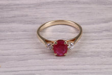 Load image into Gallery viewer, Natural Ruby and Diamond Trilogy set Yellow Gold Ring, 1.35ct Gemstone Weight, British Hallmarked
