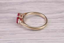 Load image into Gallery viewer, Natural Ruby and Diamond Trilogy set Yellow Gold Ring, 1.35ct Gemstone Weight, British Hallmarked