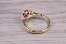 Load image into Gallery viewer, Natural Ruby and Diamond Trilogy set Yellow Gold Ring, 1.35ct Gemstone Weight, British Hallmarked